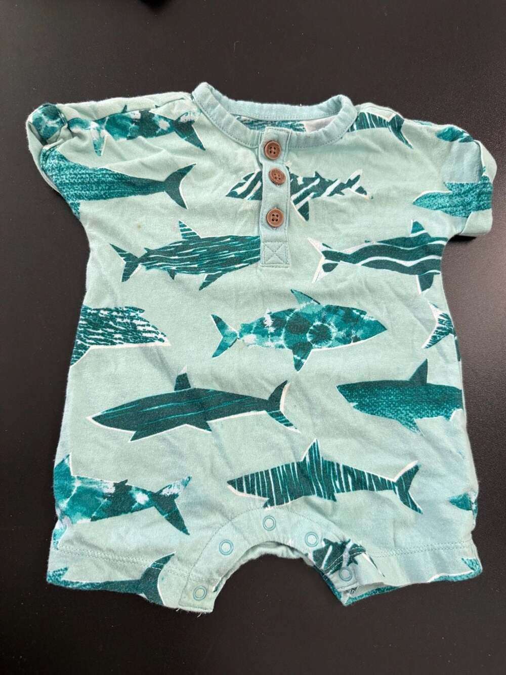 Old Navy Baby Shark Print Henley Romper Size 0-3M